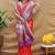 Red banarasi silk blend saree with purple zari woven border