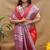 Red banarasi silk blend saree with purple zari woven border