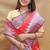 Red banarasi silk blend saree with purple zari woven border