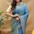 Sky blue banarasi silk blend saree with silver zari weaving