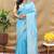 Sky blue banarasi silk blend saree with silver zari weaving