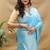 Sky blue banarasi silk blend saree with silver zari weaving