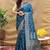 Teal blue banarasi silk blend saree with silver zari weaving