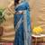 Teal blue banarasi silk blend saree with silver zari weaving