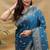 Teal blue banarasi silk blend saree with silver zari weaving