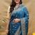 Teal blue banarasi silk blend saree with silver zari weaving