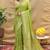 Light olive green banarasi silk blend saree with silver zari weaving