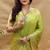 Light olive green banarasi silk blend saree with silver zari weaving