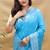 Sky blue banarasi silk blend saree with silver zari weaving