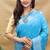 Sky blue banarasi silk blend saree with silver zari weaving