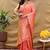 Peach coral banarasi silk blend saree with silver zari weaving