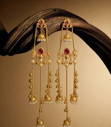 Gold Plated Kashmiri Long Jhumka Earrings with Pearl Beads