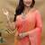 Peach coral banarasi silk blend saree with silver zari weaving