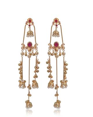 Gold Plated Kashmiri Long Jhumka Earrings with Pearl Beads 4