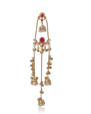 Gold Plated Kashmiri Long Jhumka Earrings with Pearl Beads 5