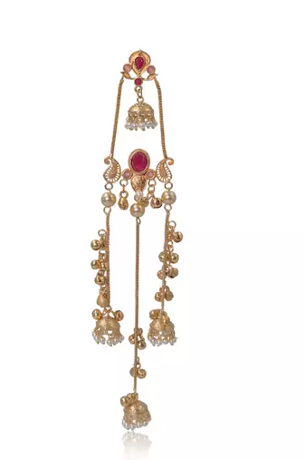 Gold Plated Kashmiri Long Jhumka Earrings with Pearl Beads