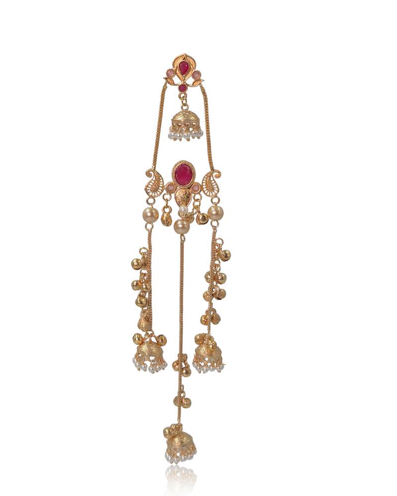 Gold Plated Kashmiri Long Jhumka Earrings with Pearl Beads