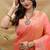 Peach coral banarasi silk blend saree with silver zari weaving