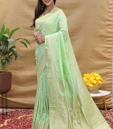 Mint green banarasi silk blend saree with silver zari weaving
