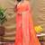 Coral orange banarasi silk blend saree with silver zari weaving