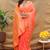 Coral orange banarasi silk blend saree with silver zari weaving