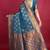 Teal blue banarasi silk blend saree with copper zari weave