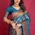 Teal blue banarasi silk blend saree with copper zari weave