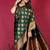 Dark green banarasi silk blend saree with copper zari weave