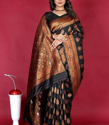 Black banarasi silk blend saree with copper zari weave