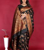 Black banarasi silk blend saree with copper zari weave