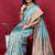 Sky blue banarasi silk blend saree with copper zari weave