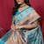 Sky blue banarasi silk blend saree with copper zari weave