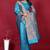 Cyan blue banarasi silk blend saree with copper zari weave