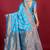 Cyan blue banarasi silk blend saree with copper zari weave