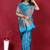 Cyan blue banarasi silk blend saree with copper zari weave