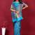 Cyan blue banarasi silk blend saree with copper zari weave