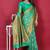 Emerald green banarasi silk blend saree with copper zari weave