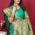 Emerald green banarasi silk blend saree with copper zari weave