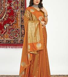 Rust banarasi silk blend saree with zari buta weaving