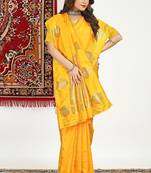 Mustard yellow banarasi silk blend saree with zari buta weaving