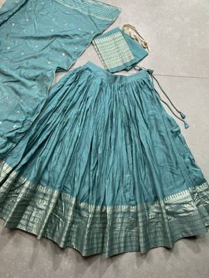 Plain Chanderi With Zari Weaving Work Border Lehenga Choli 7