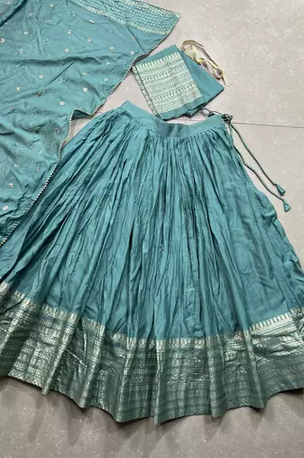 Plain Chanderi With Zari Weaving Work Border Lehenga Choli