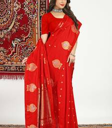 Red banarasi silk blend saree with zari buta weaving