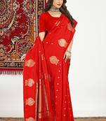 Red banarasi silk blend saree with zari buta weaving