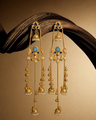 Gold Plated Kashmiri Long Jhumka Earrings with Pearl Beads 1