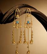 Gold Plated Kashmiri Long Jhumka Earrings with Pearl Beads