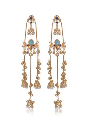 Gold Plated Kashmiri Long Jhumka Earrings with Pearl Beads 4