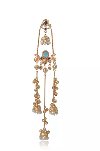 Gold Plated Kashmiri Long Jhumka Earrings with Pearl Beads