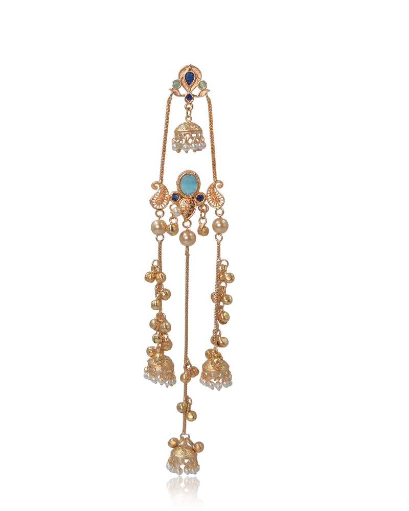 Gold Plated Kashmiri Long Jhumka Earrings with Pearl Beads