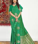 Green banarasi silk blend saree with zari buta weaving